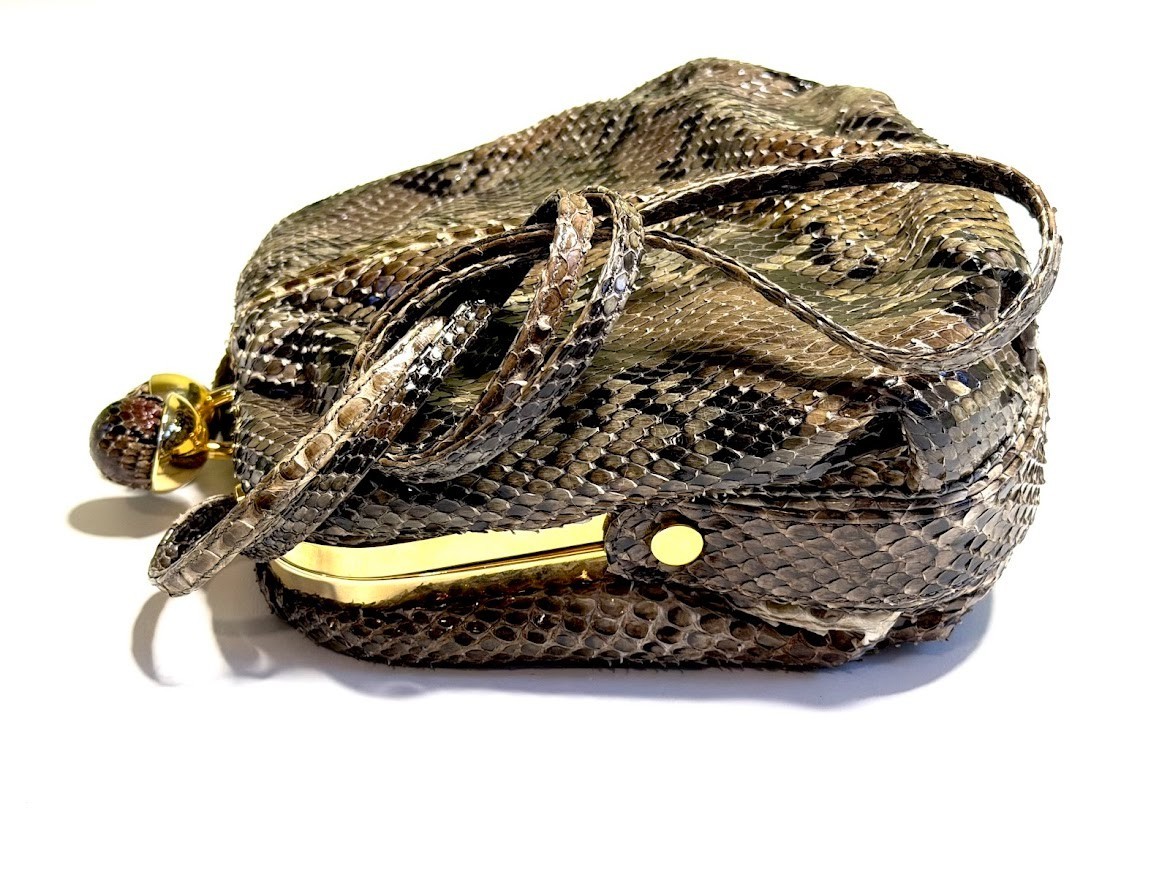 vintage Judith Leiber python bag with box, coin p… - image 7