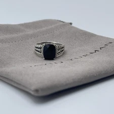 David Yurman Sterling Silver Petite Wheaton Ring Black Onyx & Diamonds Size 8