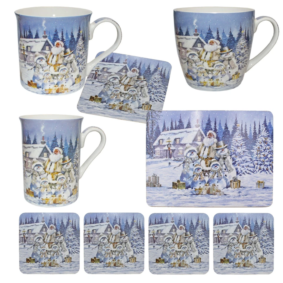 Nappes De Noël Sous-Verres / Tasses / Sel Poivre Père Noël Et Bonhomme De Neige - Photo 1/1