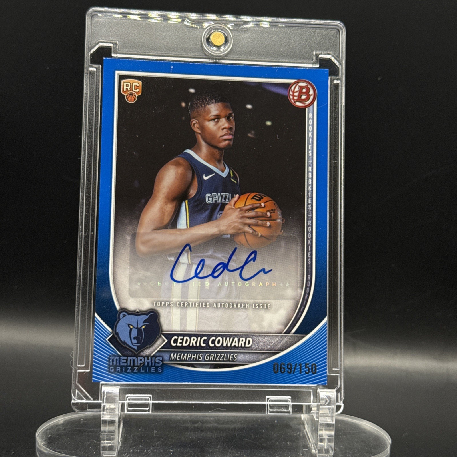 2025-26 Bowman-Chrome CEDRIC COWARD RC #RVA-CC  Blue ON CARD Auto 069/150