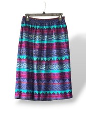 Vintage 1980s Cotton Midi Skirt Bold Multicolor Southwest Boho Pattern - 14