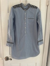 J.Crew Blue White Stripe Embroidered Tunic Shirt Dress Boho Cotton Sz S