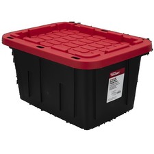 Heavy Duty 12 Gallon Plastic Storage Bin with Snap Lid Black and Red