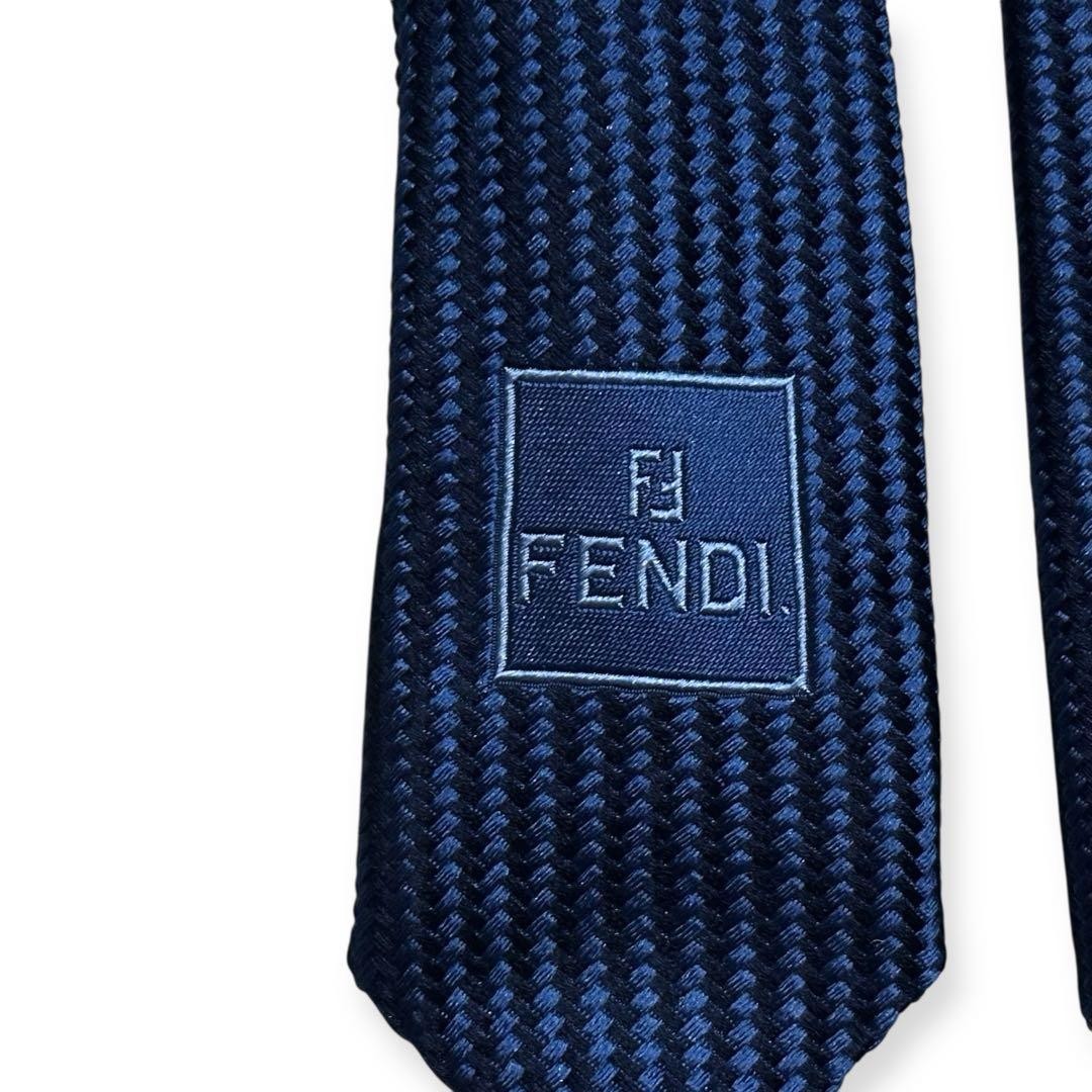 FENDI Silk Navy Jacquard Tie - Used Slight Wear 94cm Width thumbnail 5