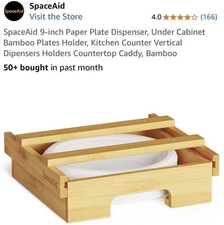 Spaceaid-Bamboo- 9” Paper Plates Holder- Under counter- screw/adhesive mount- LK