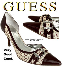 Guess G Logo Canvas & Patent Leather Toe Stiletto Dress Pump Shoe Women's 8.5