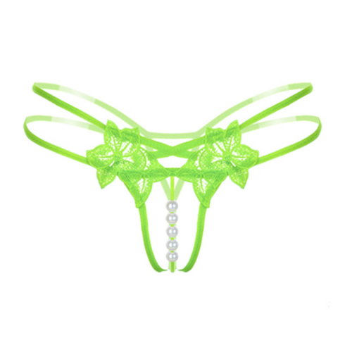 Embroidered Lace Pearl Sexy Women's Underwear with Transparent Open Crotch Thong - Picture 8 of 13