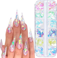 Iridescent Glitter Nail Art Sequins, Holographic 3D Irregular Ultra Thin Nail Ar