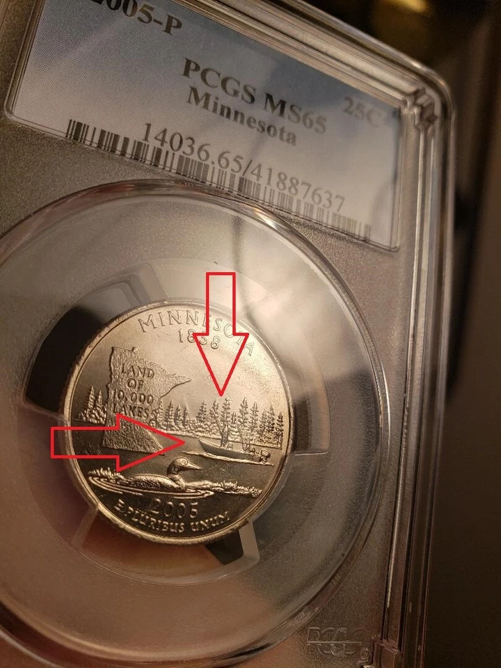 mint errors 2005 P MINNESOTA one extra stick and one fish caught NO GLASS NEEDED - Image 2 of 3