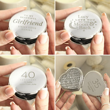 PERSONALISED Compact Mirror Pocket Handbag Double Sided Folding Makeup for Her