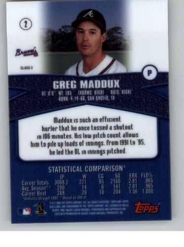 2000 Topps Gold Label Class 2 #2 Greg Maddux (ref 140800) - Picture 2 of 2