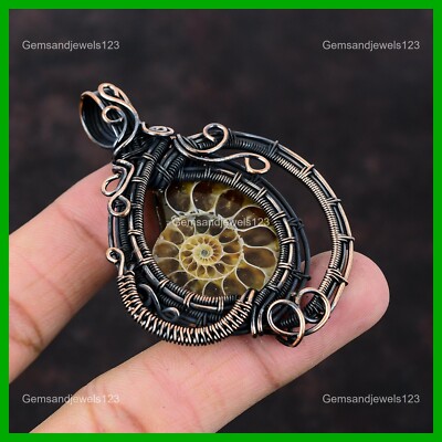 Copper Pear Ammonite Fossil Gemstone Daughter Boho Wire Wrapped Unique Pendant