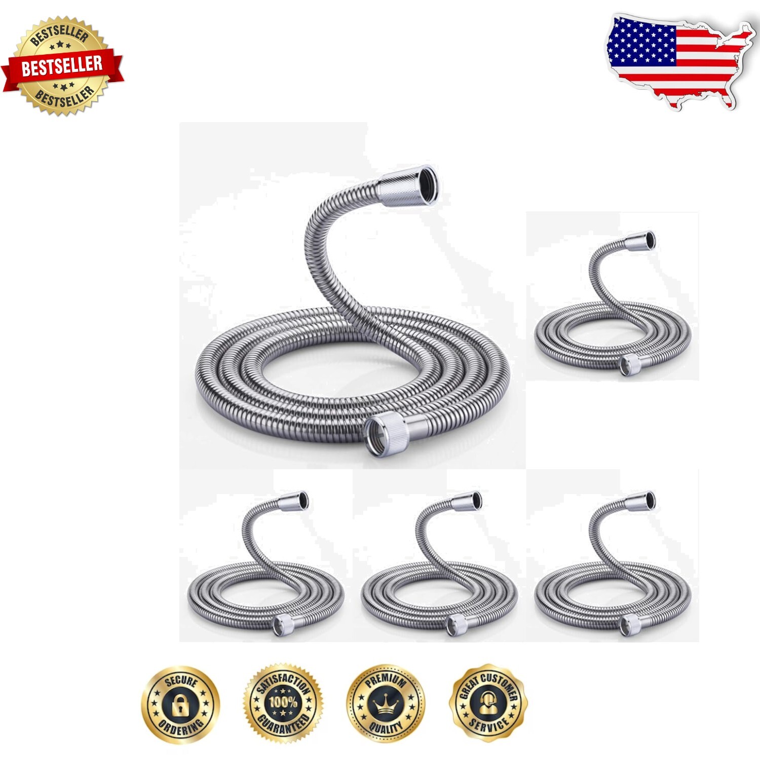 5-Pack 71-Inch Kink-Free Durable Shower Hose Extension for Any Shower