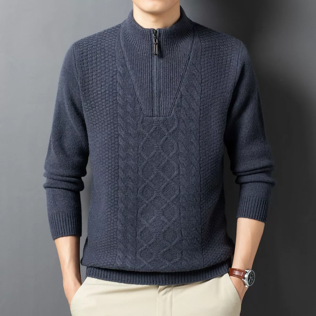 Mens Coats Winter Sweater Stand Collar Formal Cashmere Wool