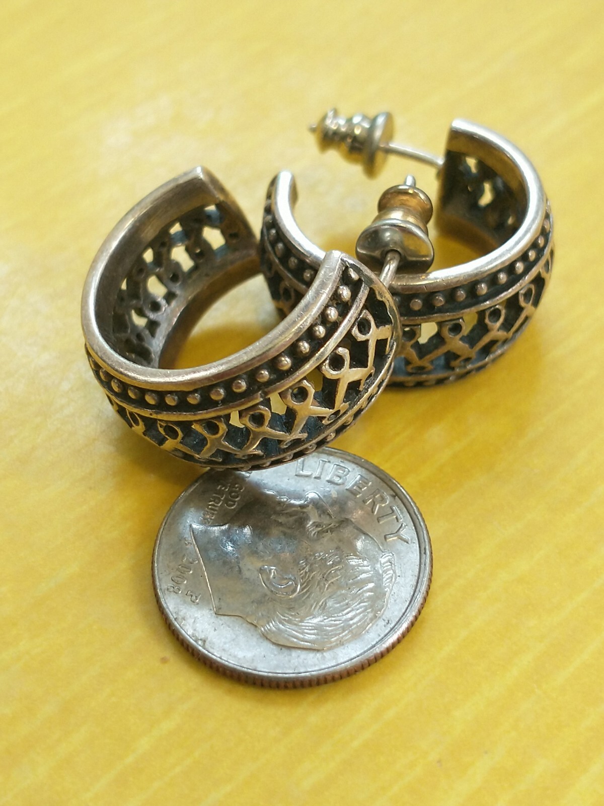 .925 Thick Bali Design Wide Chunky Sterling Silver Op… Gem