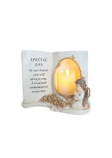 Memorial Book With Cherub Angel Praying and LED Candle Holder Son