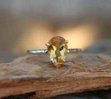 Citrin Tropfenschliff Edelstein Ring August Geburtsstein Zacken Set Massiv 925