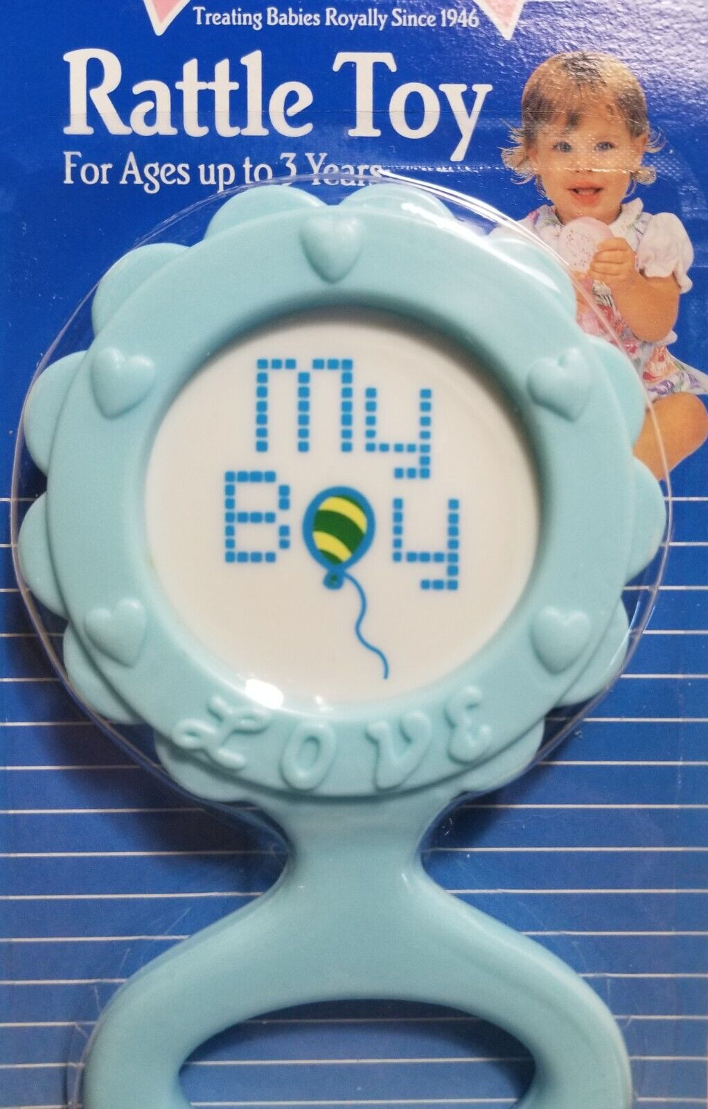  Baby Rattle Blue MY BOY Hearts & Love Baby King New Retro Look 