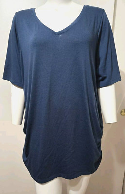 Nice Comfy Lane Bryant size 18-20 Blue Knit Tee Shirt Tunic Top Ruched Sides