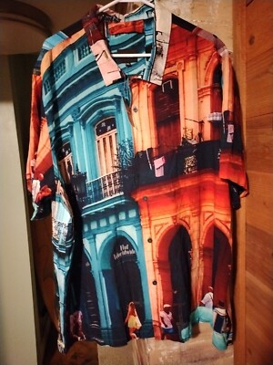Huf Havana Resort Top Graphic Short Sleeve Bottom Down Shirt Men's SzXXL.  A.O.P