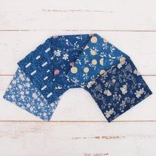 Threadart Exclusive 5 Fat Quarter Bundle Set - Dark Blue 100% Cotton Fabric