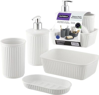 Superio Ribbed Collection - Decorative Plastic Bathroom White Smoke 