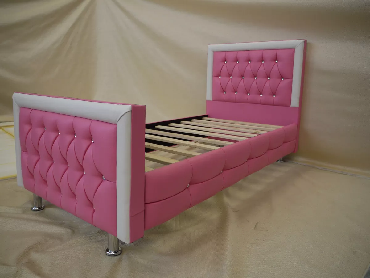 Pink leather single sales bed