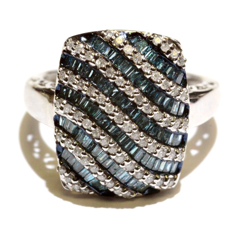 New 925 sterling silver 1.0ct blue white diamond cluster ring 3.8g womens 7