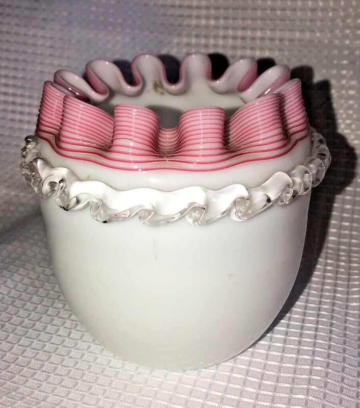 Unique 4.5” H Art Deco White And Pink Ribbon Vase