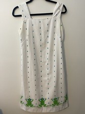 Vintage 70s The Vested Gentress Hand Screen Printed Midi Dress Rainy Frogs 10
