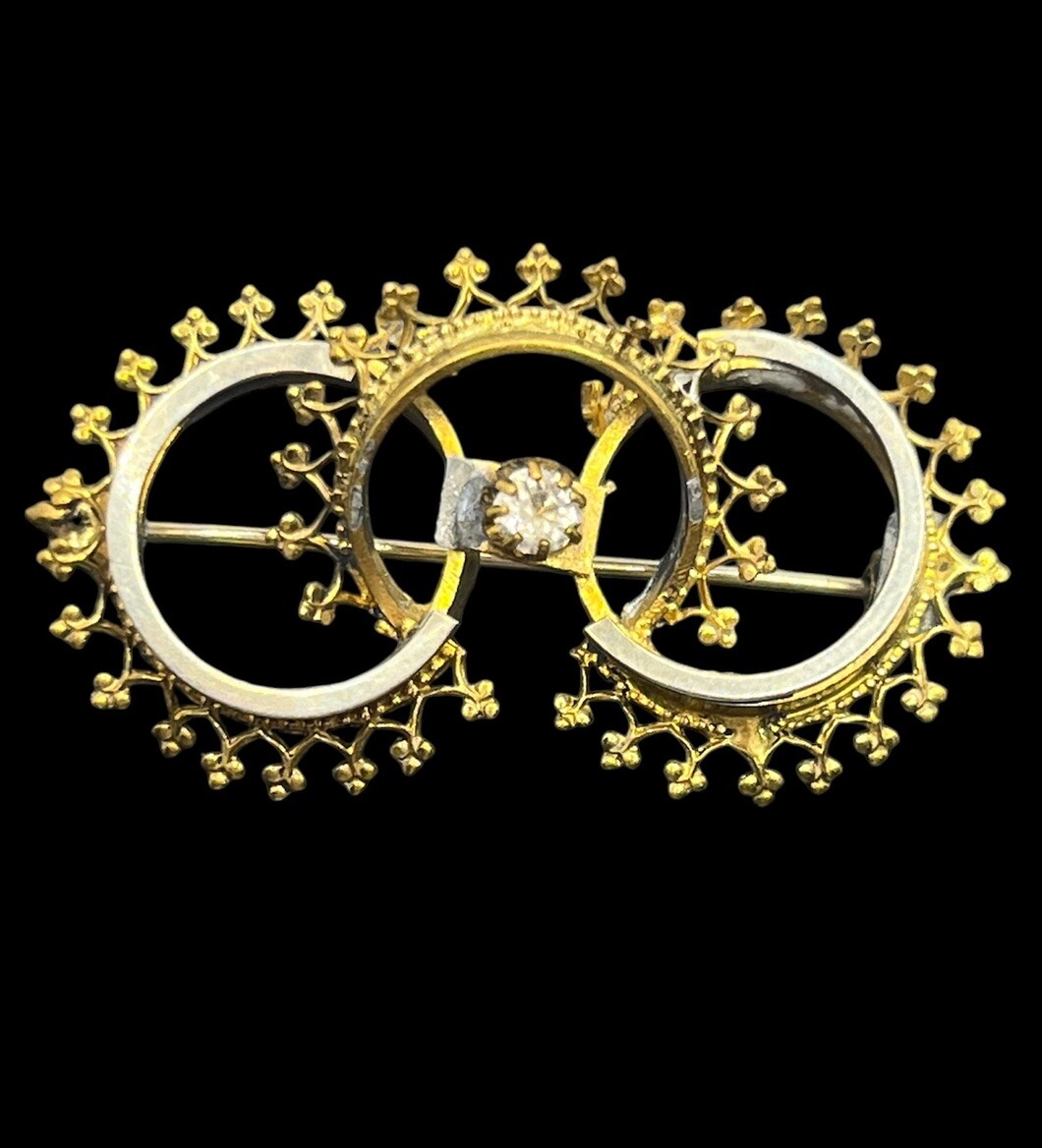 Victorian ornate interlocking circle gold & silve… - image 1