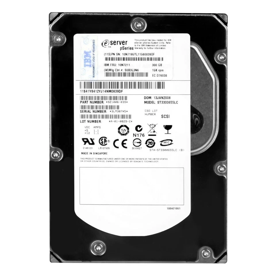 Hard Drive IBM 10N7211 ST3300655LC 300GB 15000U/Min 16MB SCSI U320 3.5'' Inch - Image 3 of 3