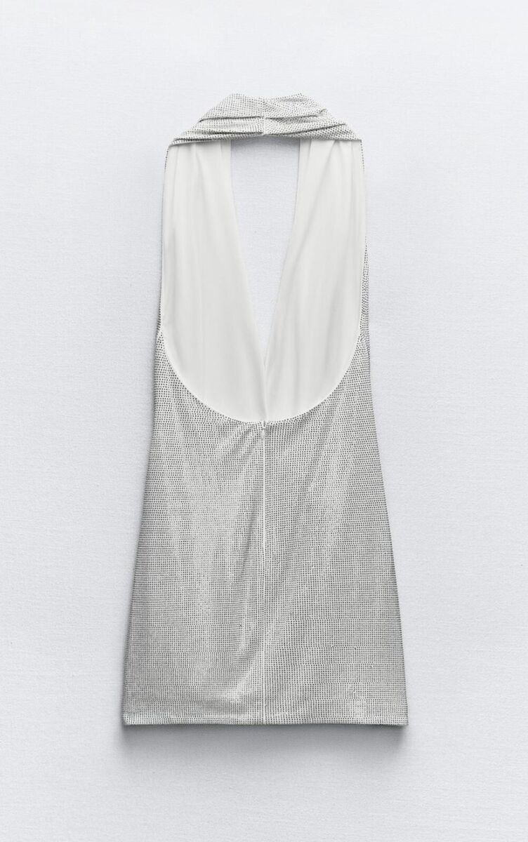 NWT ZARA SILVER SS24 WOMEN SHORT DRESS WITH RHINESTONES REF