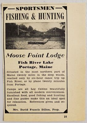 1948 Print Ad Moose Point Lodge Fish River Lake Portage,Maine Fishing Hunting