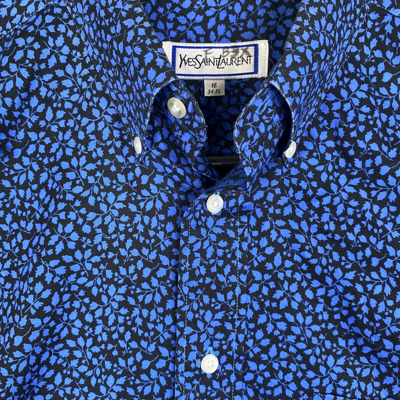 Camicia YSL Yves Saint Laurent uomo 16 34 35 stampa foglia abito manica lunga vintage