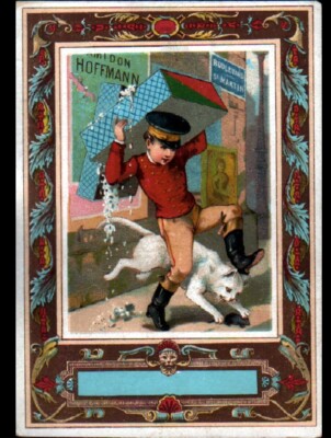 1887 POCKET CALENDAR over 6 months / HOFFMANN STARCH / DELIVERY MAN & WHITE CAT