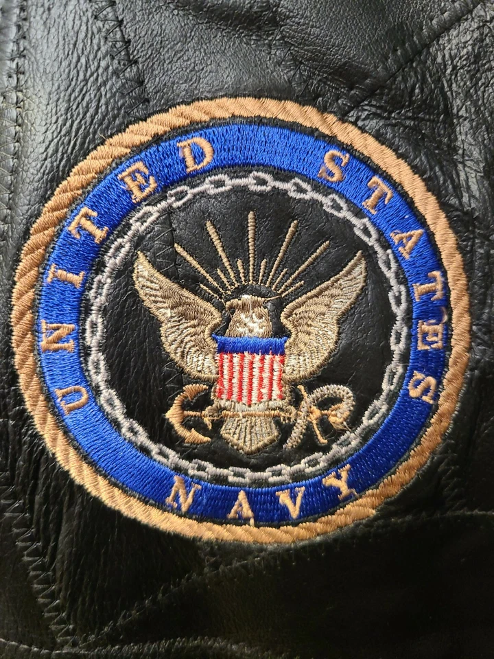 Chaqueta de cuero vintage UB Bomber motocicleta US NAVY bordada sin marca