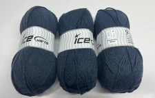 NEW Lot of 3 Ice Yarns #5 FAVOURITE WOOL blue 50% Wool / Acrylic 210m FREE SHIP