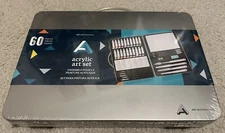 60 Piece Acrylic Art Painting Set Aluminum Case 20 Paint Colors 5 Brushes *NEW*!