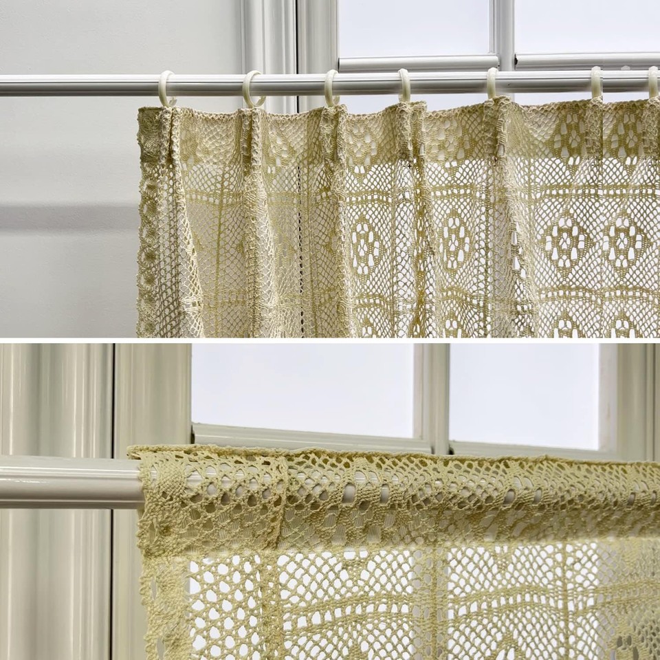 Boho Curtains for Living Room Vintage Crochet Lace Curtains for