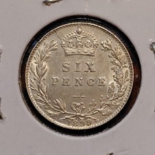 1899 GREAT BRITAIN SIX PENCE COIN - AU DETAILS - .925 SILVER - #B7867