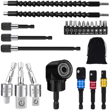 Flexible Drill Bit Extension Set, 105° Right Angle Attachment, 1/4 3/8... 