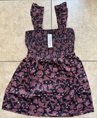 The Drop Women's Kari Ruffled-Shoulder Smocked Mini Dress Paisley FAST SHIPPING