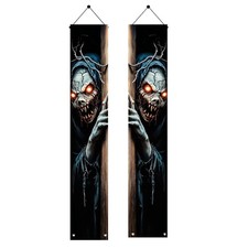 Saoplasa 2PCS Halloween Porch Banner Scary 71 x 12 inches, Skeleton Demon
