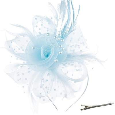 DRESHOW Fascinators Hat Flower Mesh One Size, 7'' Diameter / Light Blue 