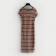 Absolutely Famous Brown White Embroidered Shift Dress Cap Sleeve Lined Women’s S