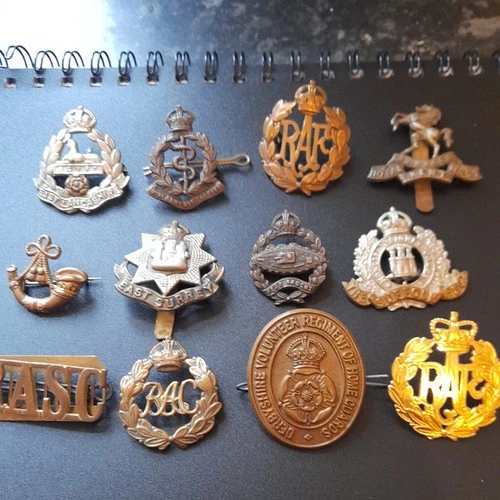 Military Cap Badges Various Regiments WW1 WW2 Era Job Lot X12