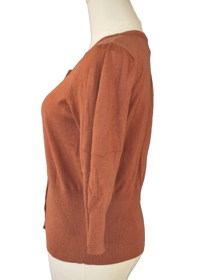 Cárdigan suéter para mujer Elle naranja rústico talla S calcomanía floral recortada 3/4 SLV Foto 3 de 4