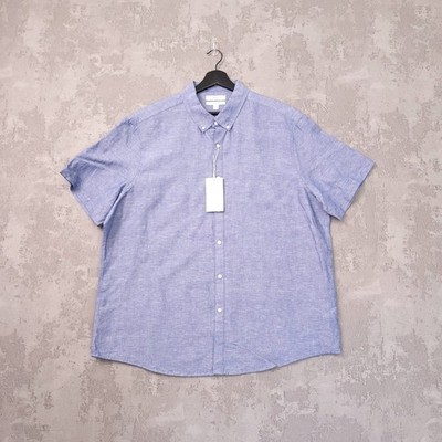 Marks & Spencer Leinenhemd Herren 2XL Regular Blau Chambray Button Down Kragen