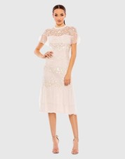 MAC DUGGAL Blush High Neck Mesh Tier Embroidered Dress SIZE 18